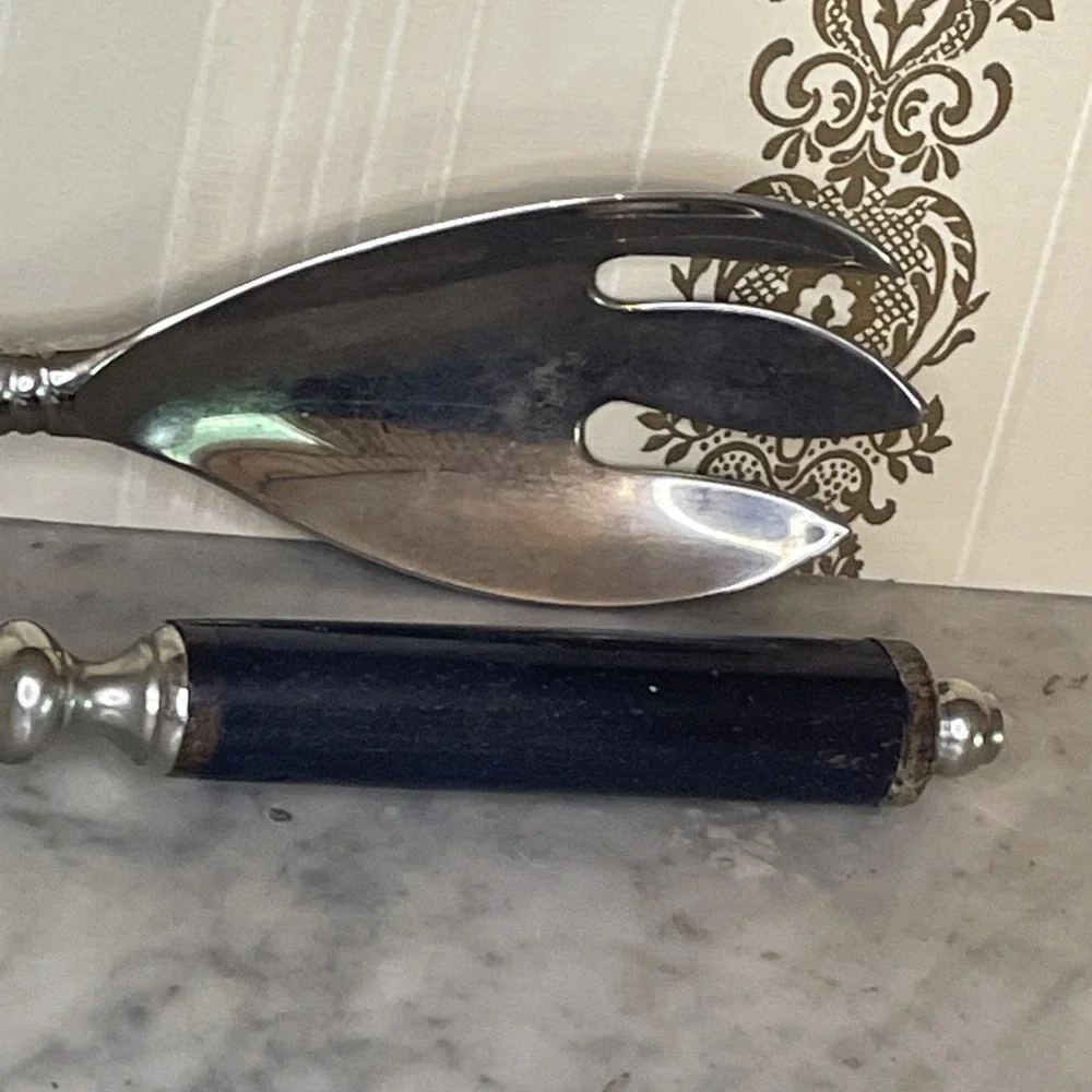 Vintage pair of‎ serving spoons metal with wood handle India